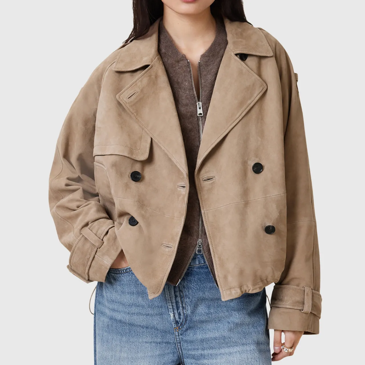 Clearance Reya Cropped Leather Trench Jacket Women Coats & Jackets