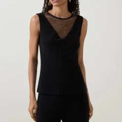 Hot Rhinestone Mesh Panelled Tank Top Women Tops
