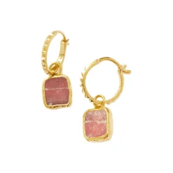 Hot Rhodochrosite Mini Pyramid Charm Hoop Earrings Women Earrings