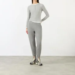 Hot Rib Half-Buttoned Long-Sleeved Top Women Activewear