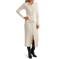 Outlet Ribbed Button-Up Knitted Top Women Sweaters & Cardigans