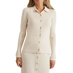 Outlet Ribbed Button-Up Knitted Top Women Sweaters & Cardigans