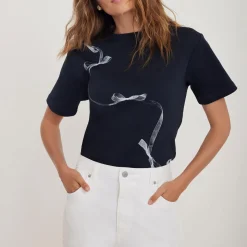 Outlet Ribbon T-Shirt Women Tops