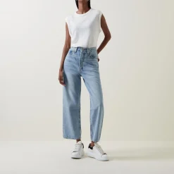 Hot Ribcage Cropped Super-High Rise Straight Leg Jeans Women Denim