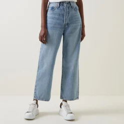 Hot Ribcage Cropped Super-High Rise Straight Leg Jeans Women Denim