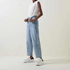 Hot Ribcage Cropped Super-High Rise Straight Leg Jeans Women Denim