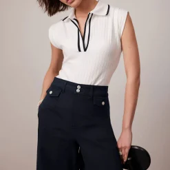 Rib-Knit Polo Vest Women Tops