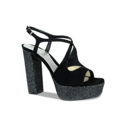 Discount Royalty Suede Glitter Block Heels Women Heels