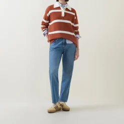 Best Rugby Striped Polo Sweater Women Sweaters & Cardigans