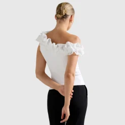 Hot Sadie Asymmetric Ruffle Top Women Tops