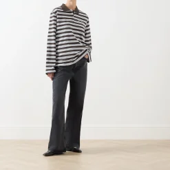 Hot Sadover Striped Polo Shirt Women Tops