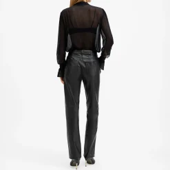 Outlet Saige Leather Straight-Leg Trousers Women Trousers & Shorts