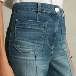 Online Sakura High-Rise Patch Pocket Flared Jeans Women Denim
