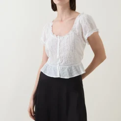 Sandi Pintuck Embroidered Blouse Women Tops