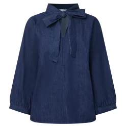 Online Sassi Pussybow Denim Blouse Women Tops