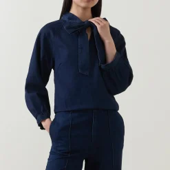 Online Sassi Pussybow Denim Blouse Women Tops