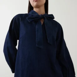 Online Sassi Pussybow Denim Blouse Women Tops