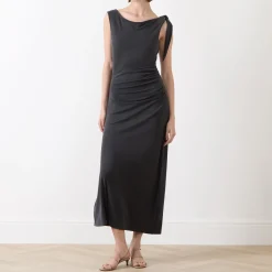 Clearance Sasus Shoulder-Tie Draped Dress Women Dresses