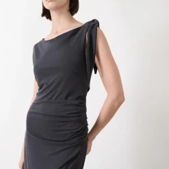 Clearance Sasus Shoulder-Tie Draped Dress Women Dresses