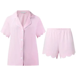 New Scalloped Pyjama Shirt & Shorts Set Women Sleepwear