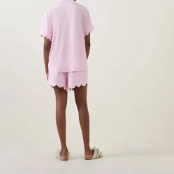 New Scalloped Pyjama Shirt & Shorts Set Women Sleepwear