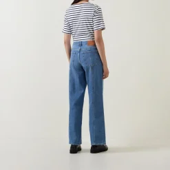 Outlet Seam Mid-Rise Straight Leg Jeans Women Denim