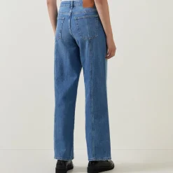 Outlet Seam Mid-Rise Straight Leg Jeans Women Denim