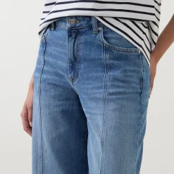 Outlet Seam Mid-Rise Straight Leg Jeans Women Denim
