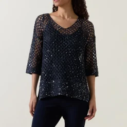 Outlet Sequin Open-Knit Sweater Women Tops