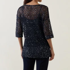 Outlet Sequin Open-Knit Sweater Women Tops