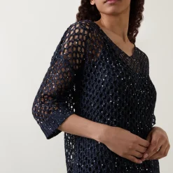 Outlet Sequin Open-Knit Sweater Women Tops