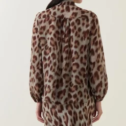 Outlet Sheer Cheetah Print Blouse Women Tops