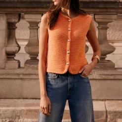 Outlet Shell Button Waistcoat Women Sweaters & Cardigans