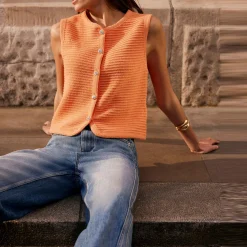 Outlet Shell Button Waistcoat Women Sweaters & Cardigans