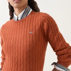 Best Shield Logo Cable Knit Sweater Women Coats & Jackets