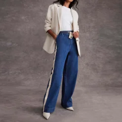 Best Side-Stripe Wide Jeans Women Denim