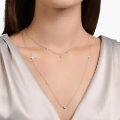 New Silver Hearts and White Stones Necklace Women Necklaces