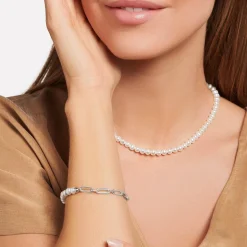 Silver Links and Pearls Bracelet Women Bracelets