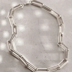 Online Silver-Tone Square Link Necklace Women Necklaces