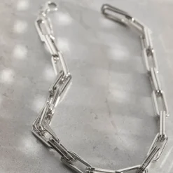 Online Silver-Tone Square Link Necklace Women Necklaces