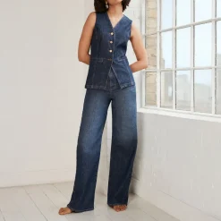 Sale Single-Breasted Denim Waistcoat Women Coats & Jackets