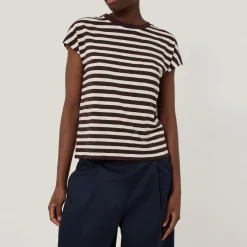 Discount Slub-Texture Striped T-Shirt Women Tops