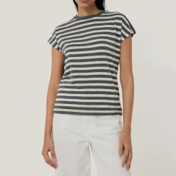 Best Slub-Texture Striped T-Shirt Women Tops