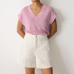 New Solid Linen T-Shirt Women Tops
