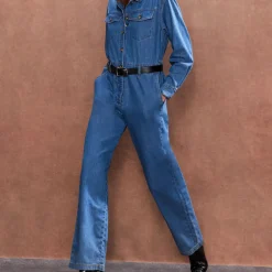 New Straight Leg Denim Jumpsuit Women Jumpsuits