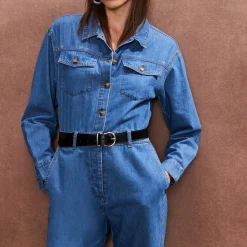 New Straight Leg Denim Jumpsuit Women Jumpsuits