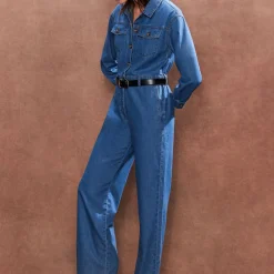 New Straight Leg Denim Jumpsuit Women Jumpsuits