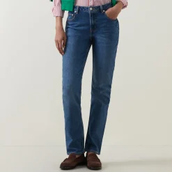 Stretch Mid-Rise Straight Leg Jeans Women Denim