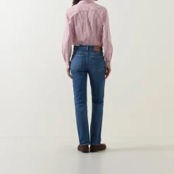 Stretch Mid-Rise Straight Leg Jeans Women Denim
