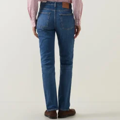 Stretch Mid-Rise Straight Leg Jeans Women Denim